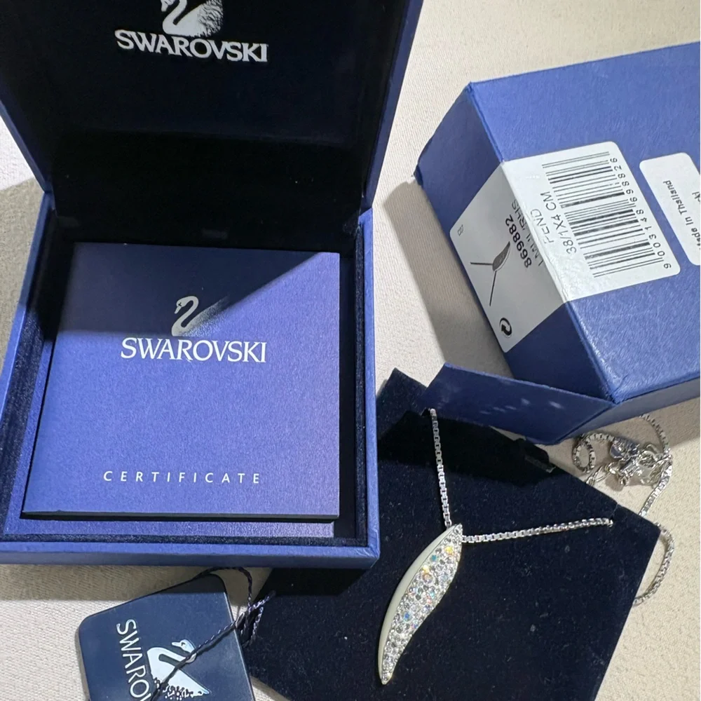 Swarovski Silver-Tone Crystal Curved Bar Necklace - Picture 7 of 8
